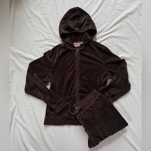Vintage Juicy Couture Chocolate Velour Zip-Up Hoodie pants tracksuit set
